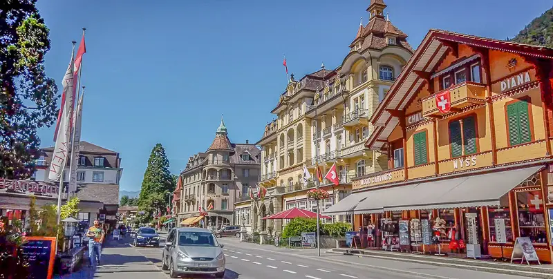 Buildings in downtown Interlaken, Switzerland virtual walks