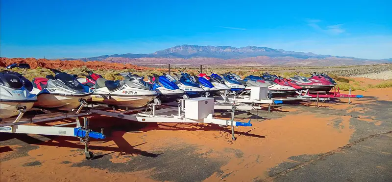 Wave runners on trailers as seen on a virtual walking tour in Utah