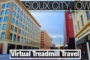 Downtown buildings in Sioux City, Iowa during our treadmill walking scenery