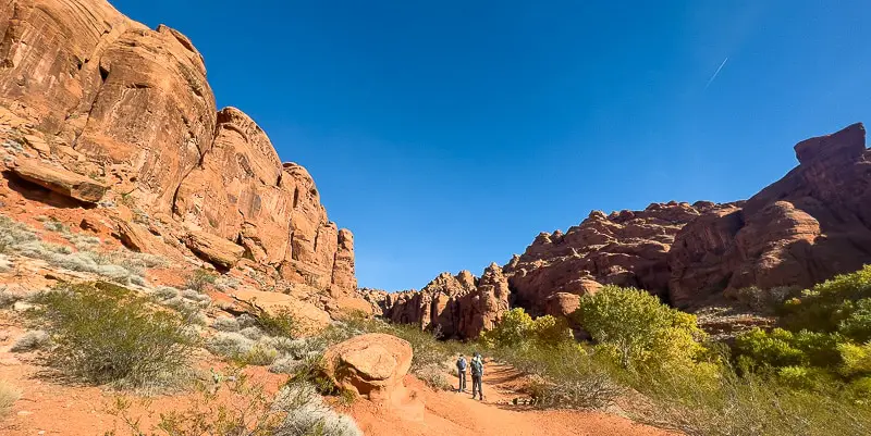 family hiking in Snow Canyon State Park outside of St George, Utah