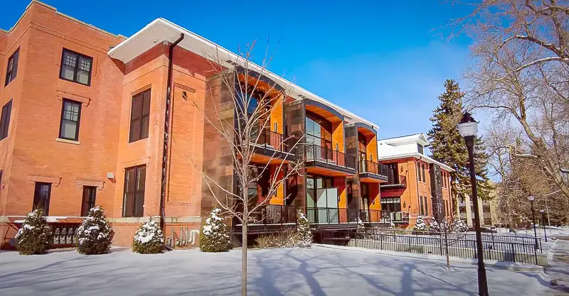 Wilson School Condos in Bozeman on very cold day