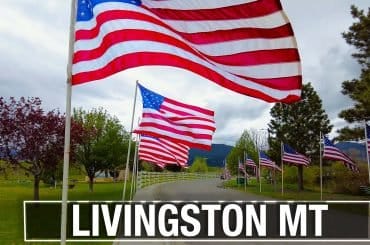 American flags up for Memorial Day in Livingston, MT on a virtual treadmill walk