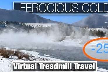 Steam rises off of Yellowstone River in Montana on a dangerously cold walking tour