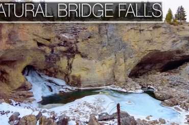 Frozen water fall at Natural Bridge in Montana during our virtual treadmill walk