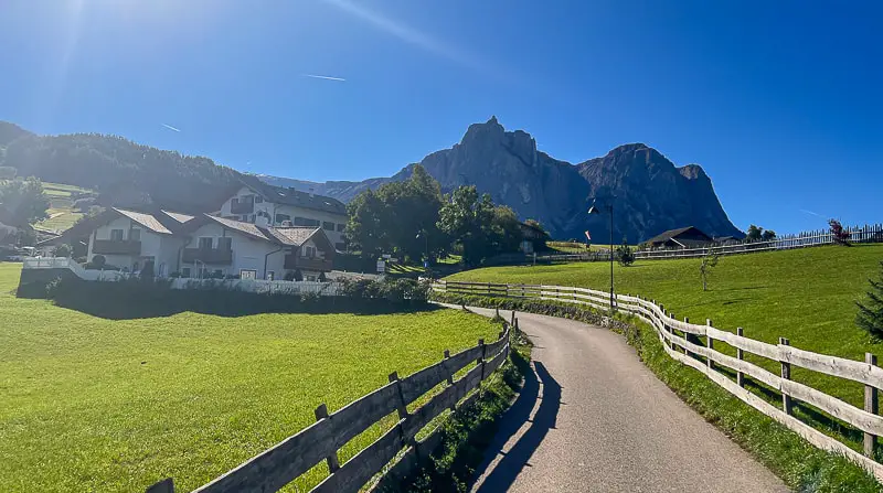 Pathway in the Dolomites small town