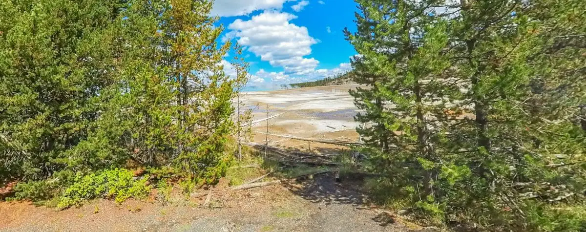 Looking from Fairy Falls Trail to Grand Prismatic Spring