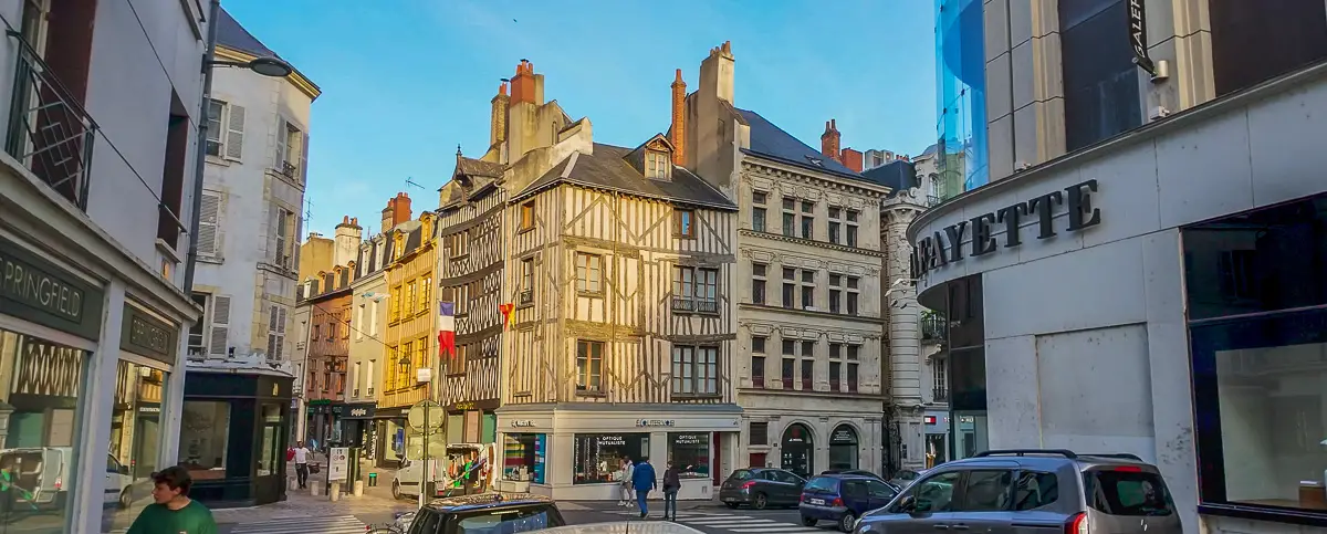 Medieval Buildings in evening light during Orelans, France Virtual walking tour