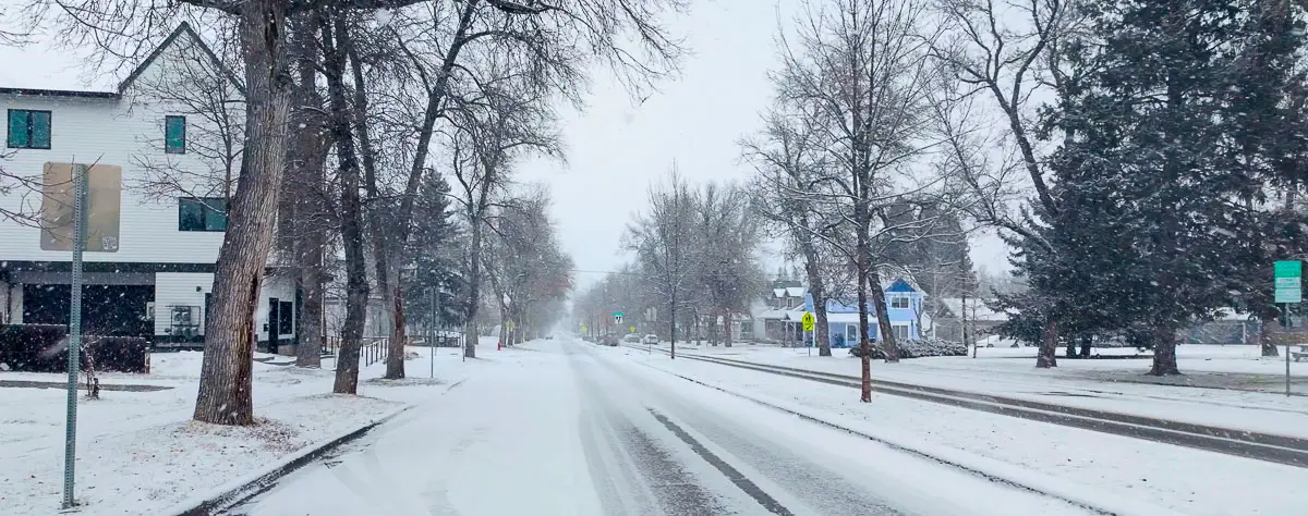 Looking down Eighth Street in the snow